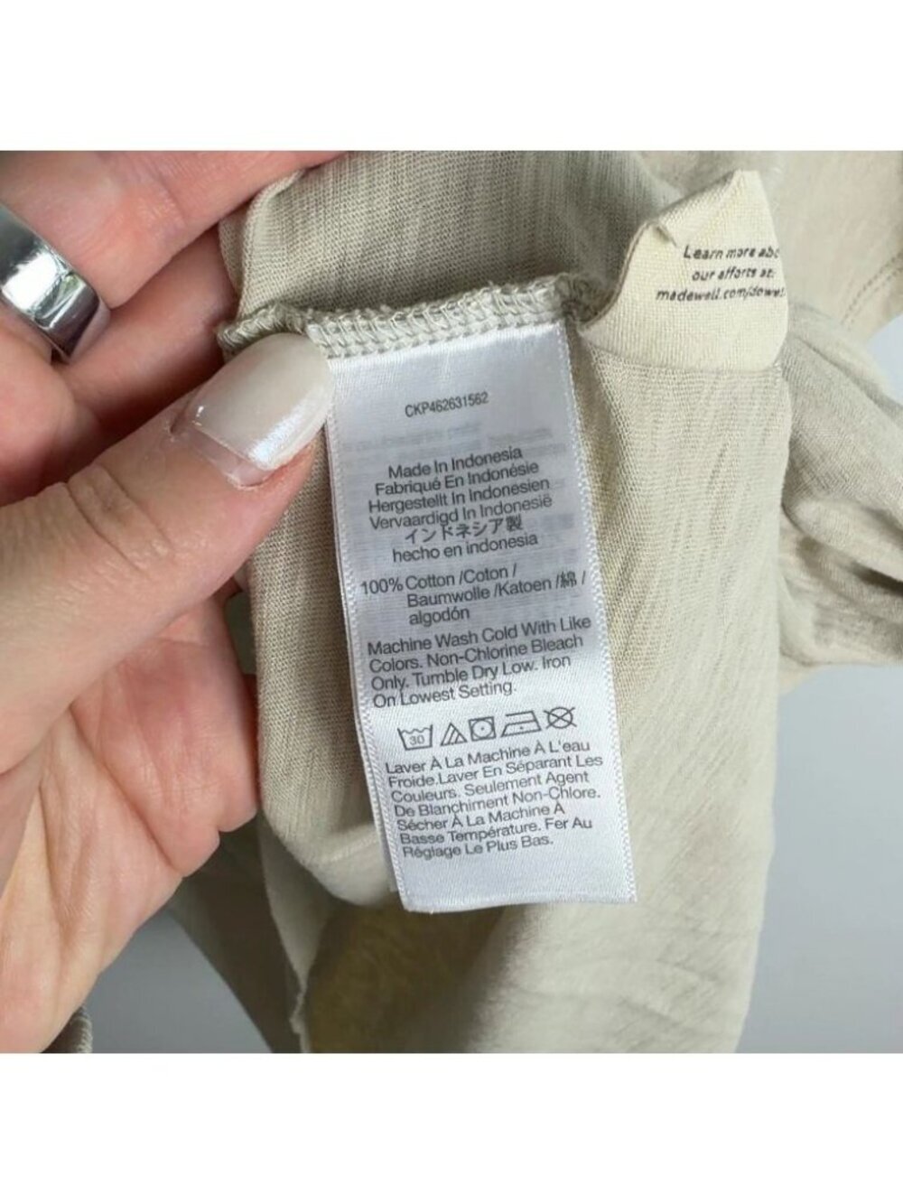 Madewell Ringer T-Shirt Size Large Tan Green Trim 100% Cotton Crew Neck Women’s - Picture 4 of 6